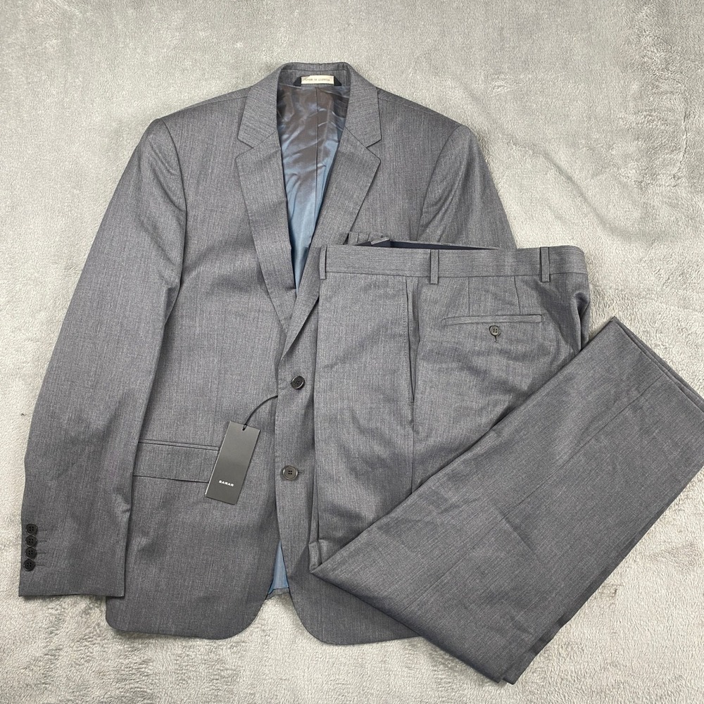 Sarar Suit 40S Light Gray Chevron 01FF Monday Wool Blend 2Piece Travellight $591